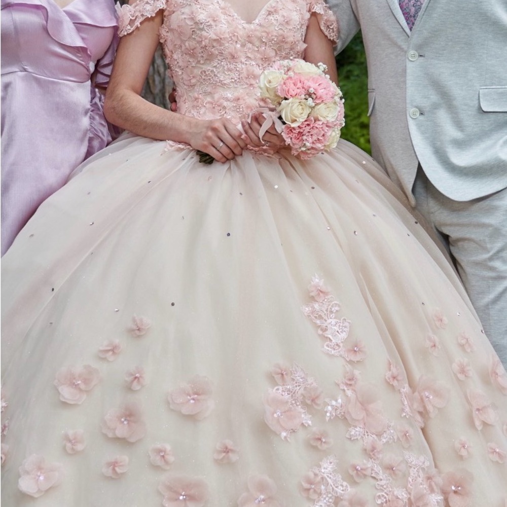 QUINCE Elegant Pink Floral Ball Gown